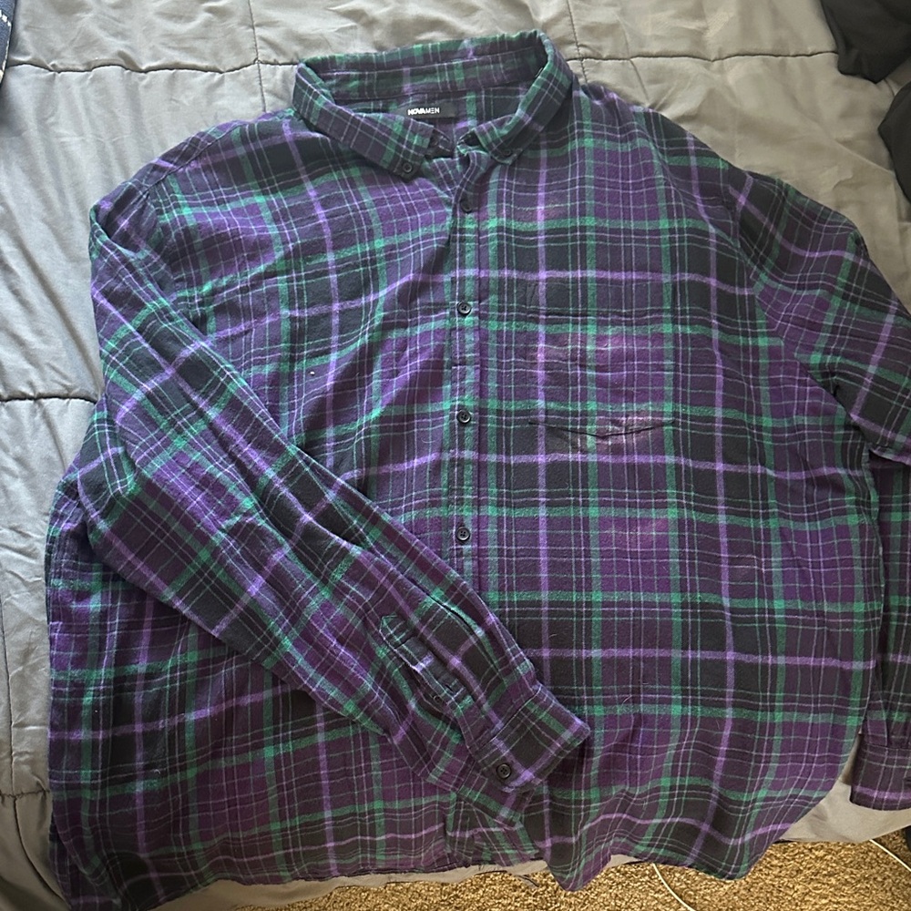 Fashion Nova Purple and Green Plaid Men's Shirt